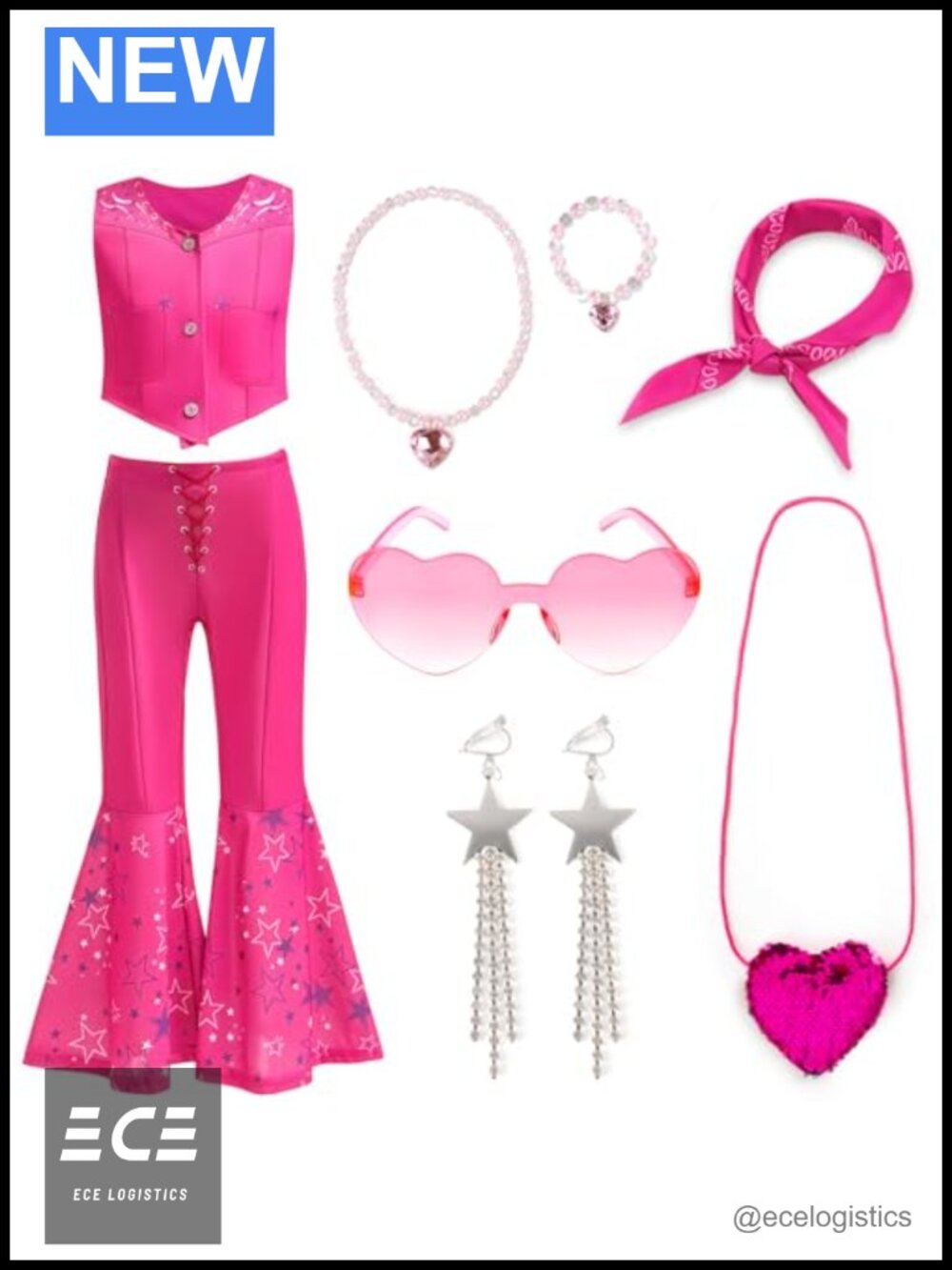 Girls Cowgirl Costume Set Waistcoat Bell-Bottom Pants Dress Up Outfit